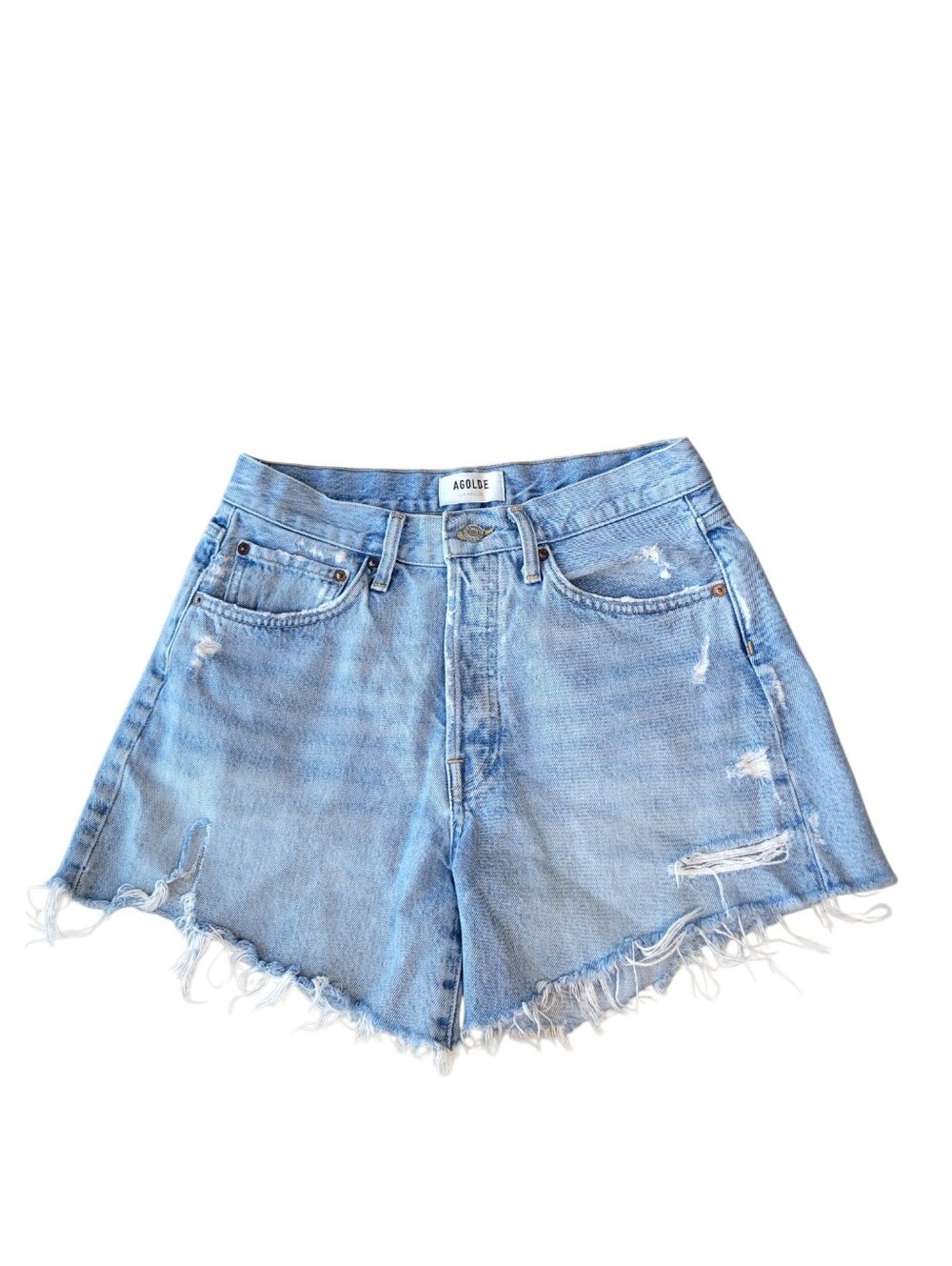 Agolde Parker Long Shorts Swapmeet Distressed Denim 27